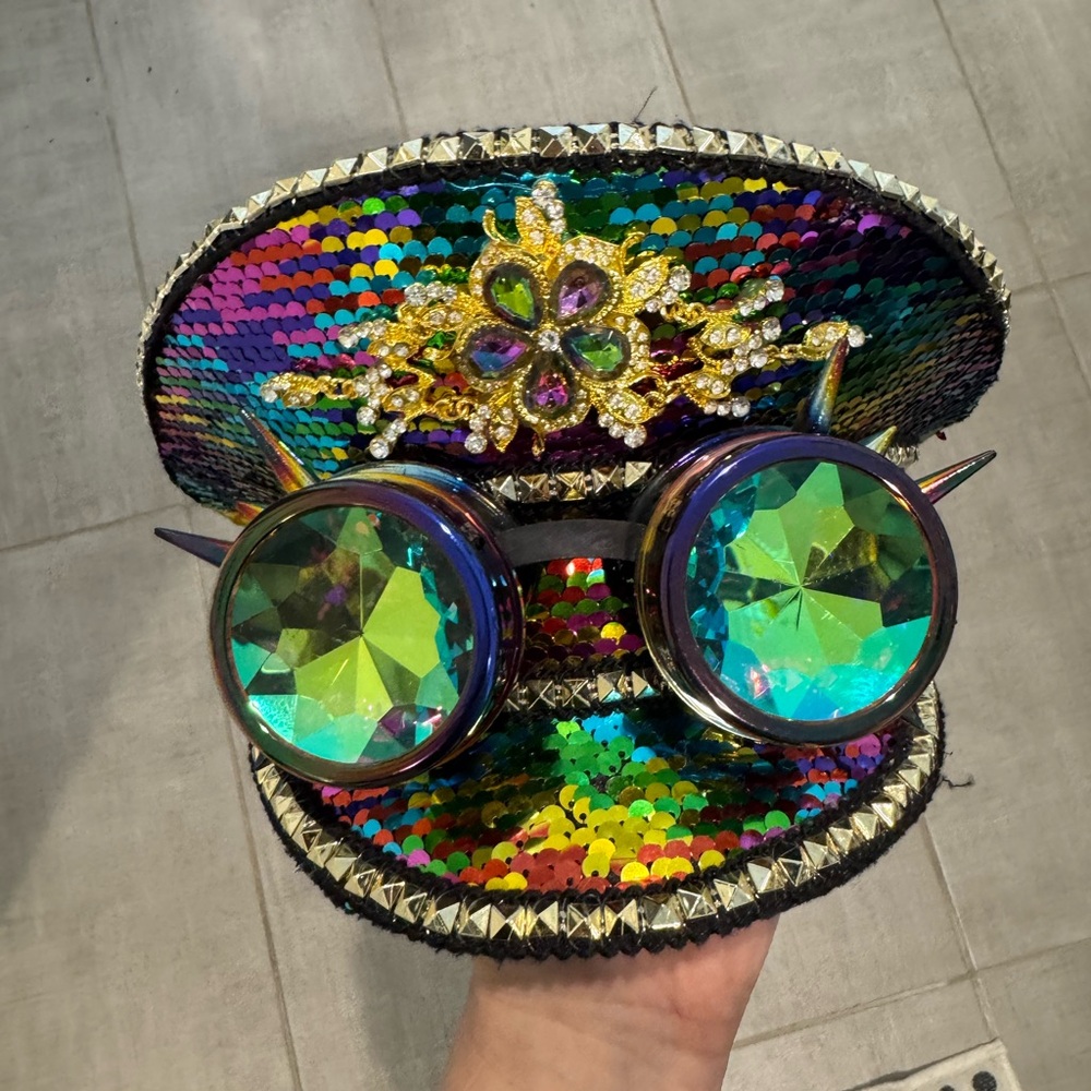 Steampunk Rave Hat with Psychedelic Goggles